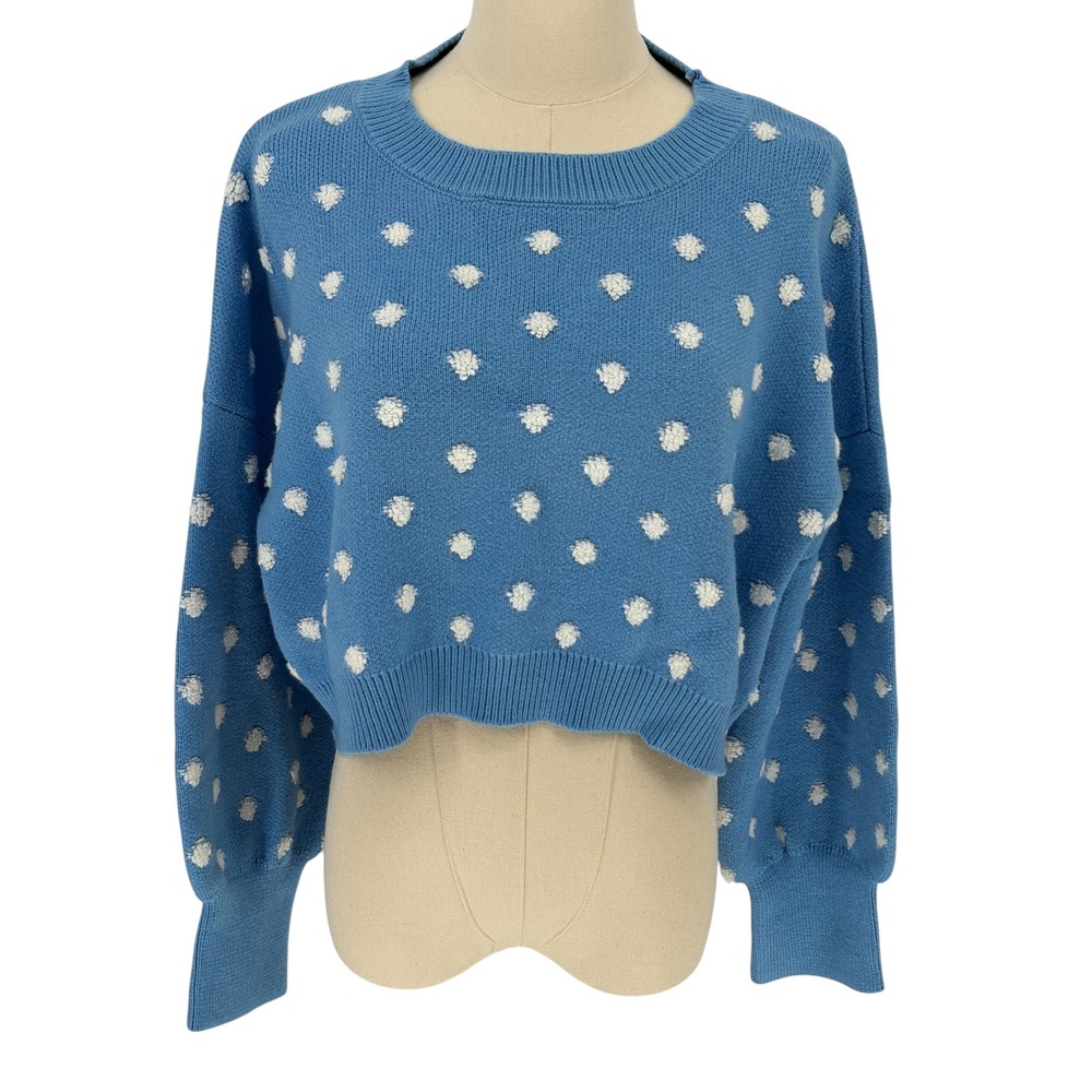 Altar'd State Popcorn Polka Dot Sweater Blue Cropped Knit Large